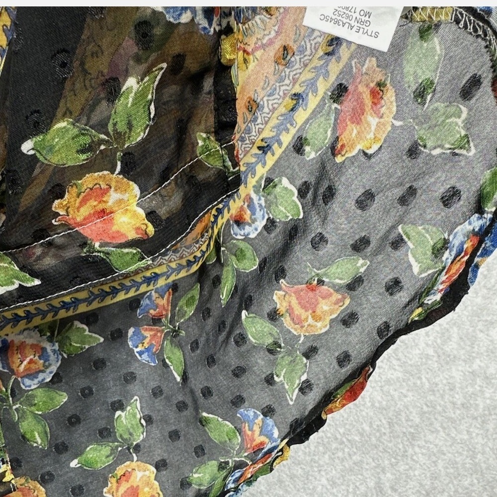 Fig & Flower Top Womens Large Yellow Beige Blue Floral Art Elegant Career Party - Picture 5 of 12